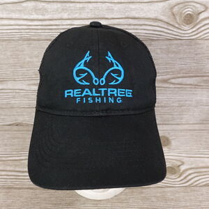 REALTREE FISHING BLACK AND BLUE VENTED SNAPBACK BASEBALL HAT CAP